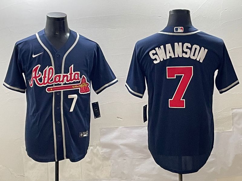 Men Atlanta Braves #7 Swanson Blue Game 2025 Nike MLB Jersey style 2
